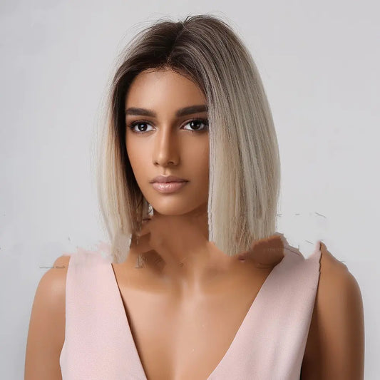 Medium Gradient White Straight Shoulder-length Wig