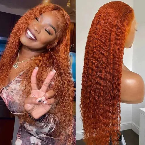 Deep Wave Ginger Orange Lace Front Wig for Black Women