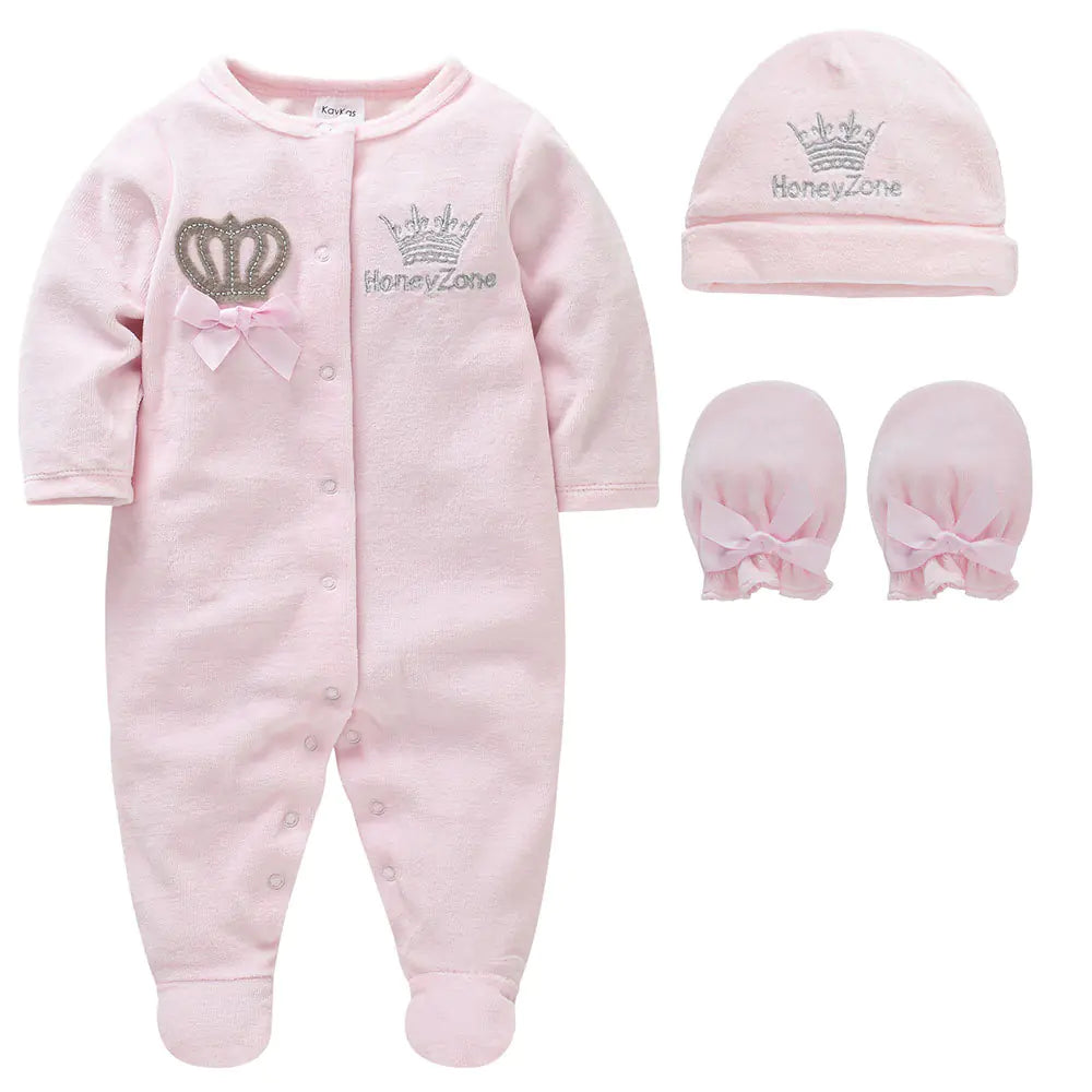 2020 Winter Newborn Velvet Romper Set (3 Pieces)