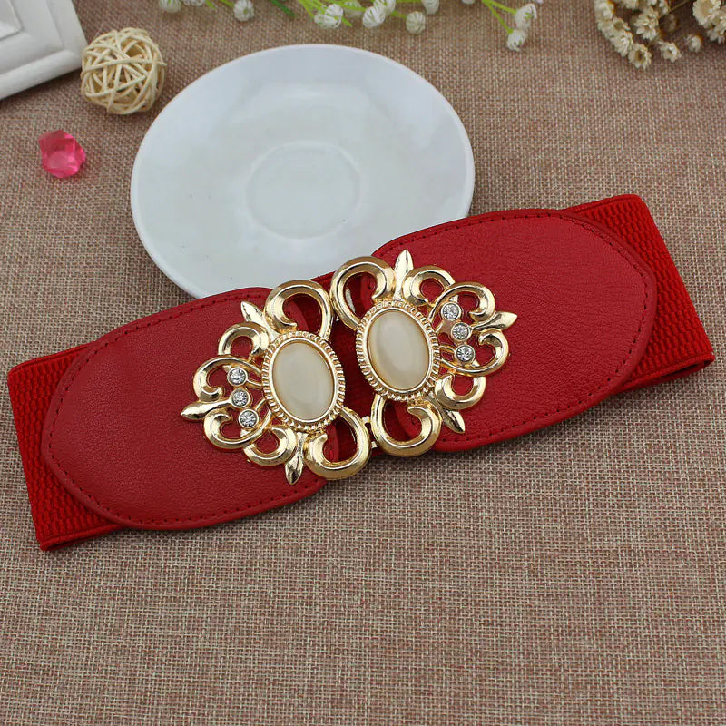 Fashionable Women's Elastic Waist Belt with Cat Eye Stones