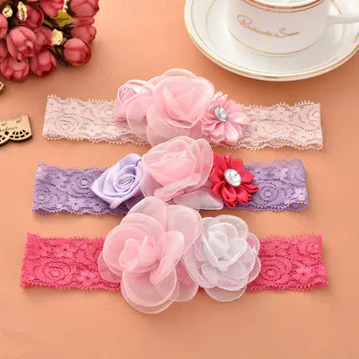 Children's Three-Color Lace Flower Headband Wholesale