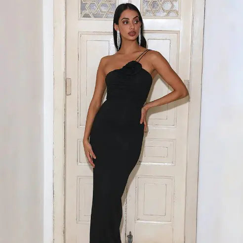 Long Dress with Rose Brooch - Summer Style (One Piece)