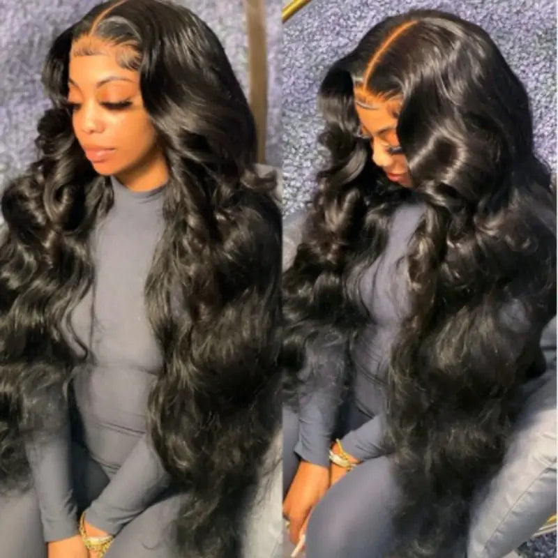 Women's Long Curly Black Wig with Rose Mesh Design