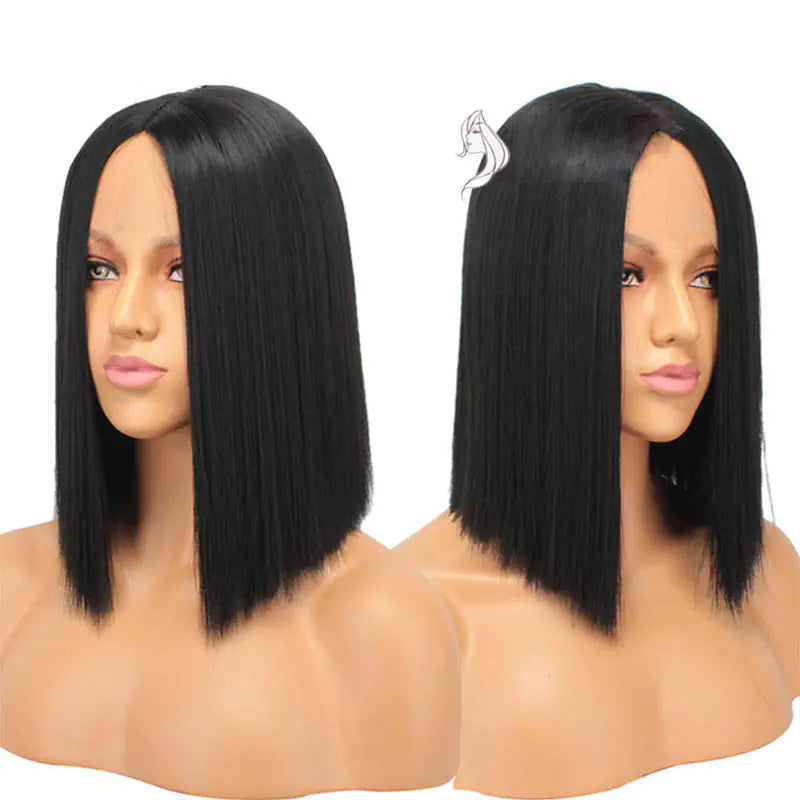 Ladies Black Short Straight Hair Lace Wig
