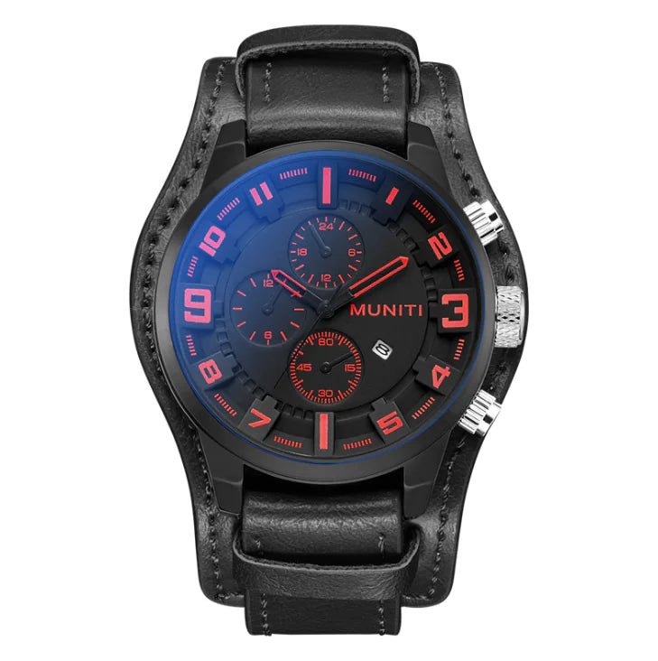 Muniti Quartz Watch - Waterproof Sports Leather Strap