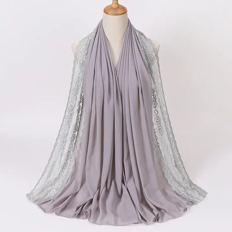 Summer Pearl Chiffon Lace Women's Head Scarf for Travel