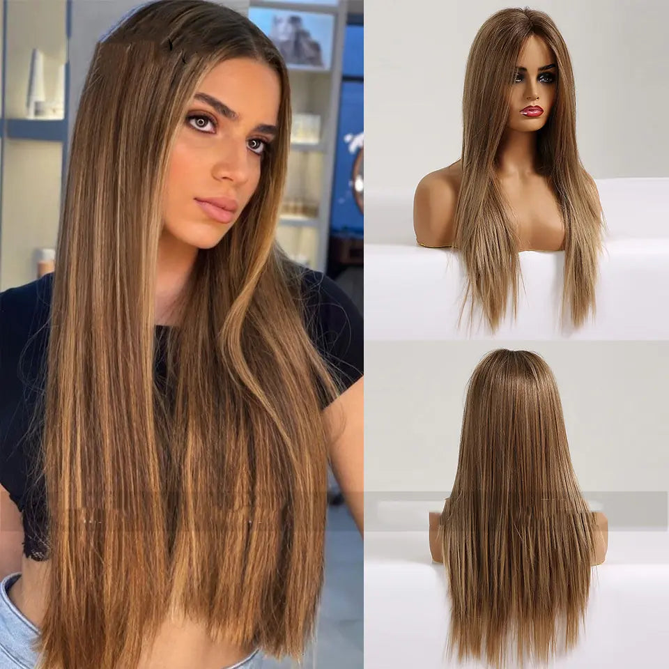 Medium Brown Long Straight Hair Wig for Women