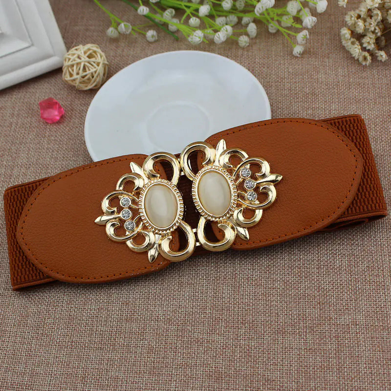Fashionable Women's Elastic Waist Belt with Cat Eye Stones