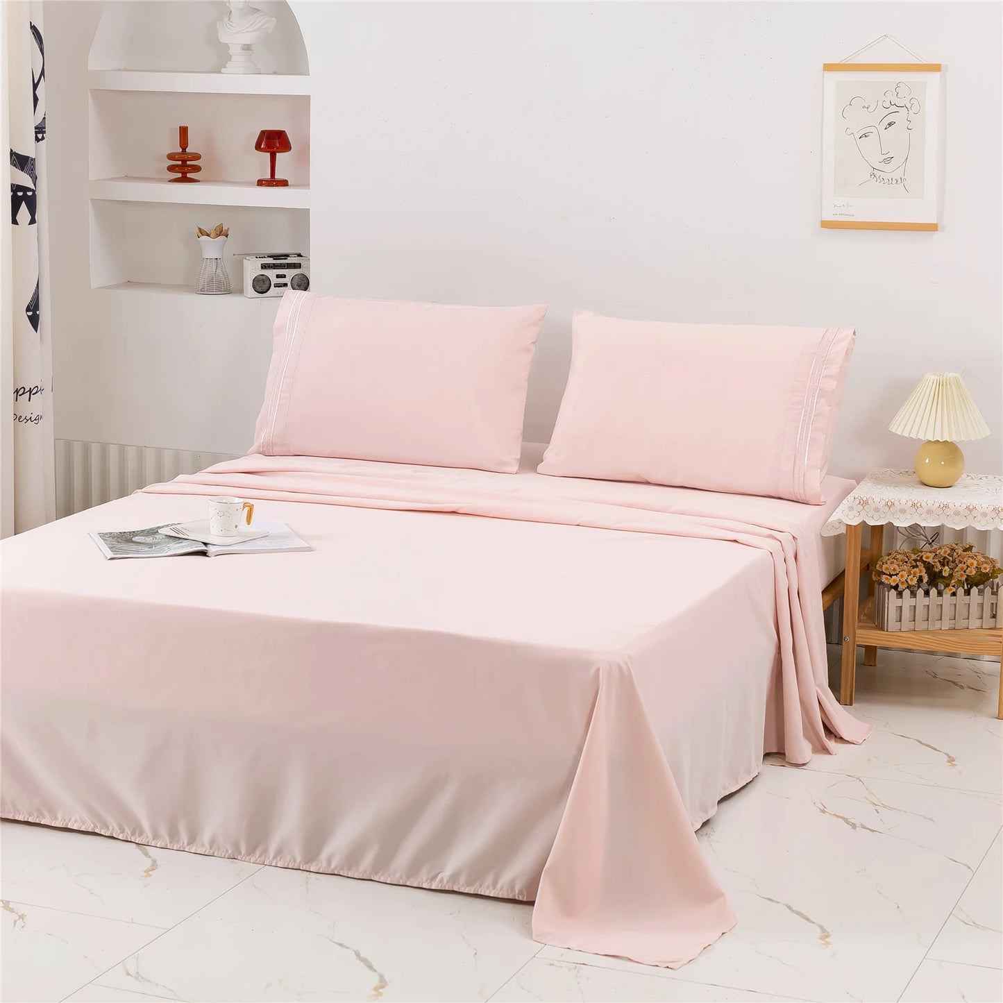 Queen Size Four-piece Set Embroidered Solid Color Bed Goods