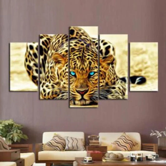 Frameless Canvas Wall Art - 5-Panel Tiger and Leopard