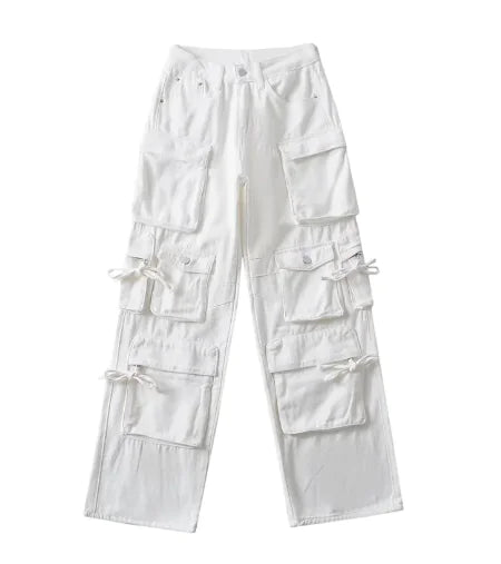 Cargo Jeans with Vintage Wash and Distressed Design (One Piece)