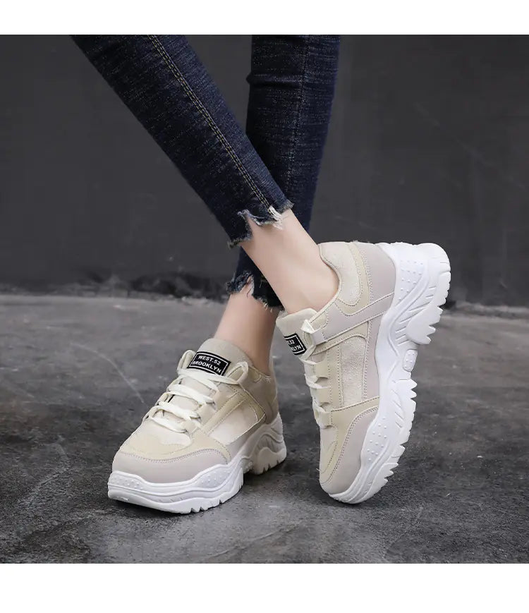 Women's Casual Thick Sole Sneakers - Korean Style