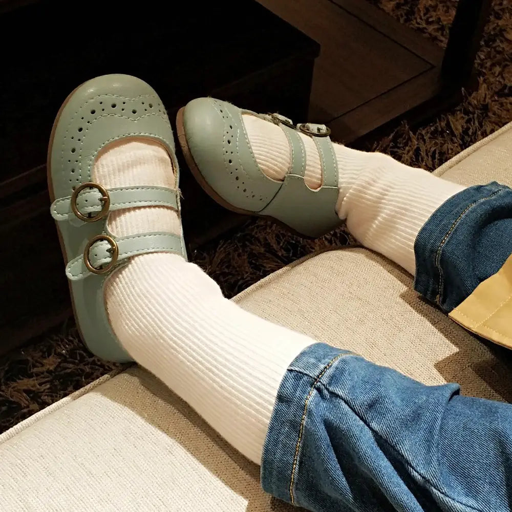 Kids Retro Hollow Leather Loafers - Non-Slip Casual Shoes