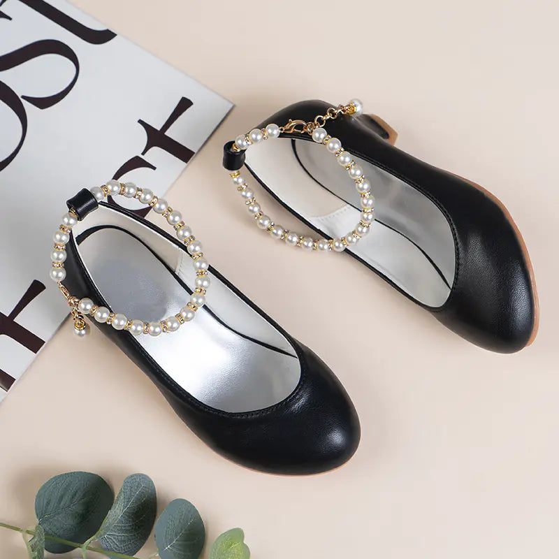 Girls' High-Heeled Leather Wedding Dress Shoes