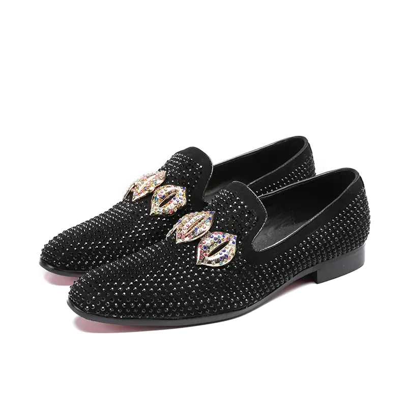 Men's Pointed Leather Shoes with Rhinestones for Stylists
