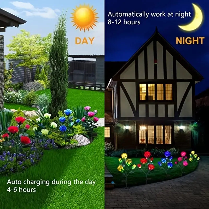 Solar Garden Lights - 7 Color Changing Rose Design