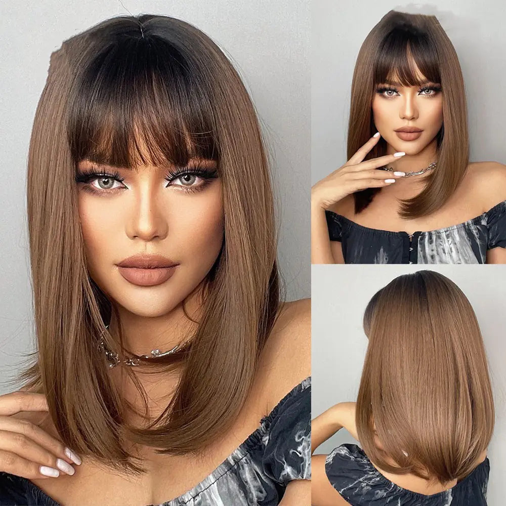 Women's Short Hair Wig with Straight Bangs Styling