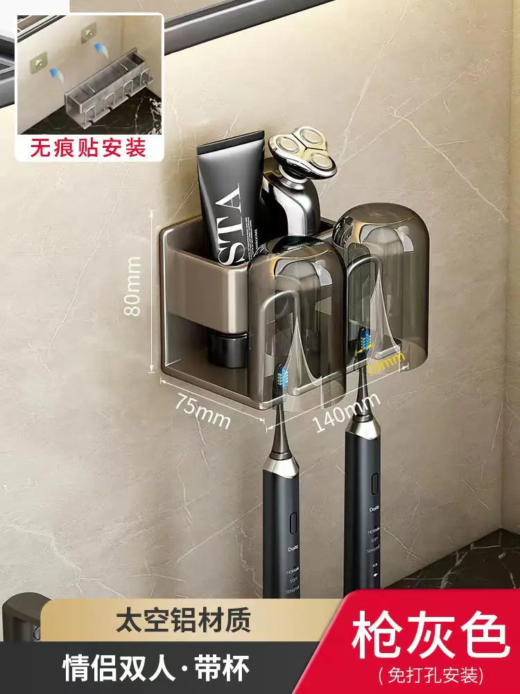 Wall-Mounted Toothbrush and Cup Holder for Bathroom