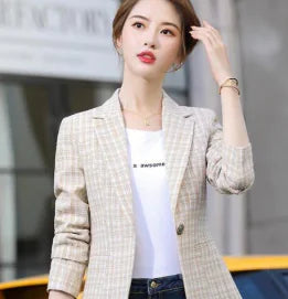 Vintage Plaid Print Casual Blazer for Women (Single Item)