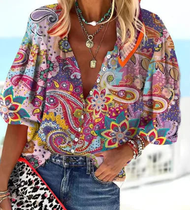 Summer Bloom Vintage Floral Button-Up Shirt (Single)