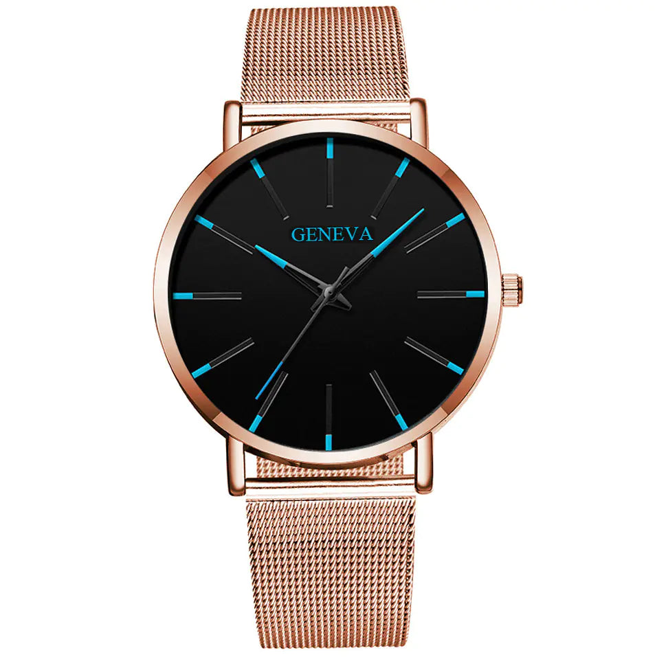 Fashionable Geneva Couple Quartz Watch with Mesh Band