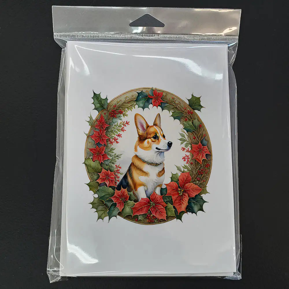 Corgi Christmas Flowers Greeting Cards Pack of 8