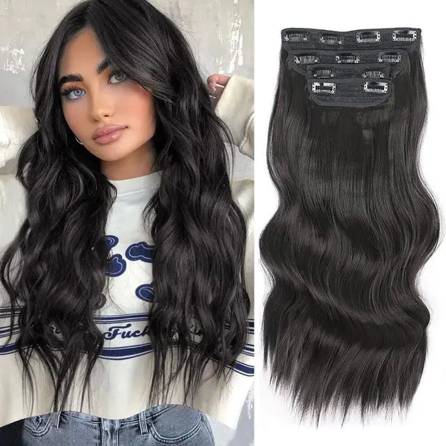 Water Ripple Long Wig Hair Extensions - 4-Piece Set
