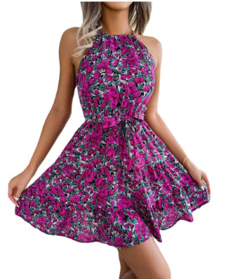 Floral Pleated Dress with Ruffled Hem (One Piece)