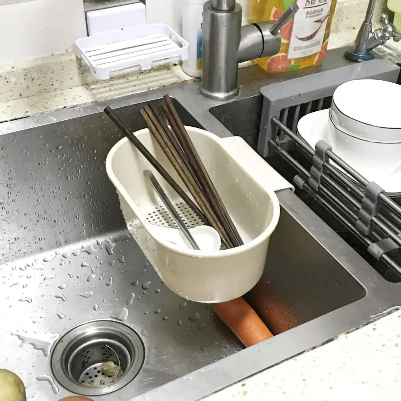 Suction Cup Kitchen Sink Storage Rack with Drain Basket