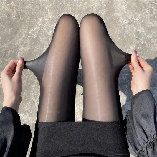 Women Winter Translucent Fleece Warm Leggings
