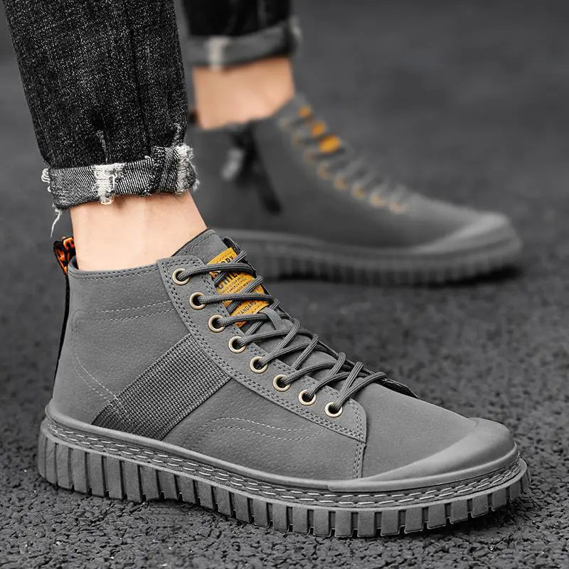 Men's High-Top Leather Boots in British Style