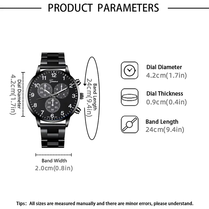 3PCS Men's Fashion Business Watches with Necklace Set