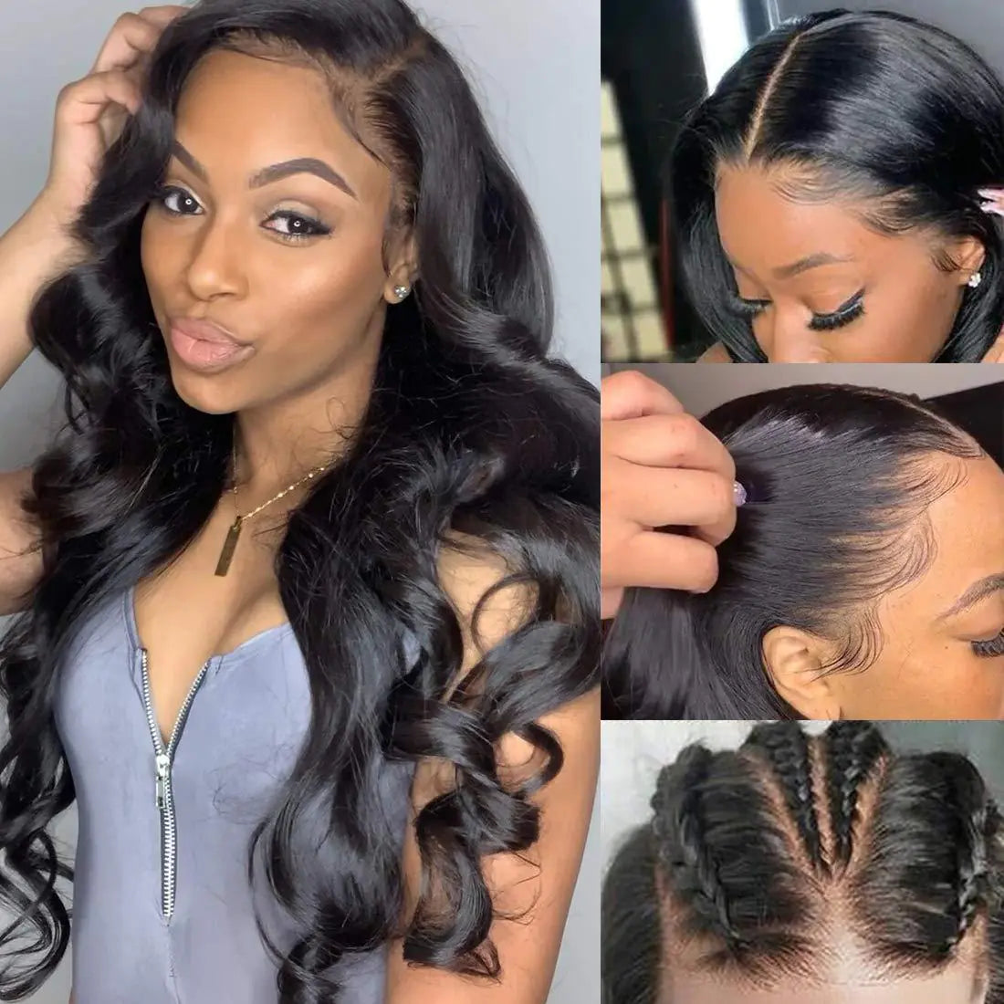 Women's Black Long Curly Wig with Medium Part