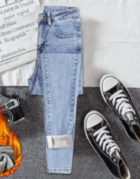 Women's Stretch Denim Pants with Thermal Leggings (One Piece)