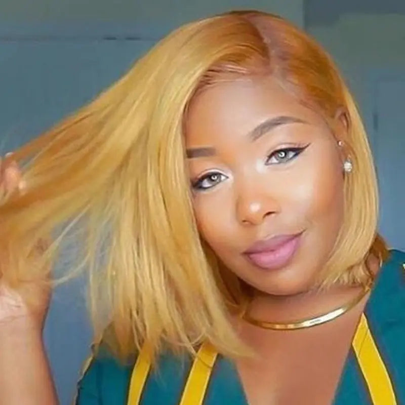 Realistic Short Bob Wig for Women - Golden Straight Hair