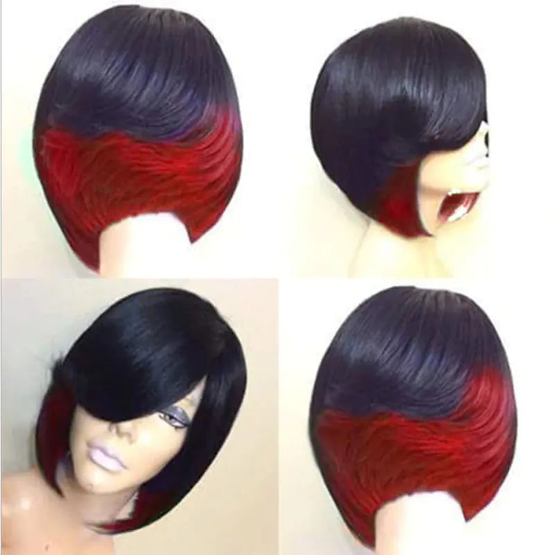 T Color Gradient Short Straight Hair Wig Headgear