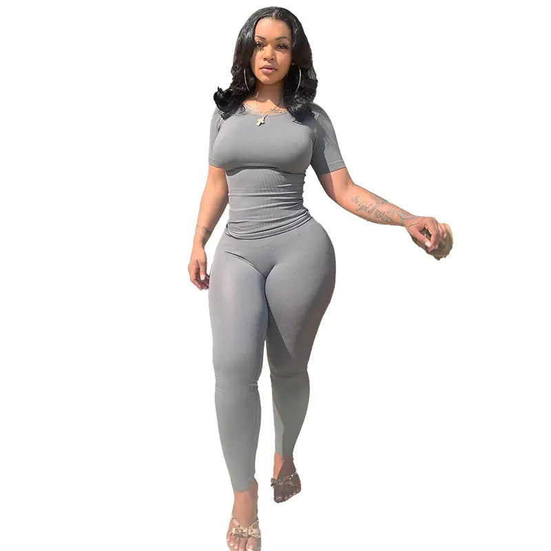 Custom Logo Women's Lounge Wear Ribbed Two Piece Set