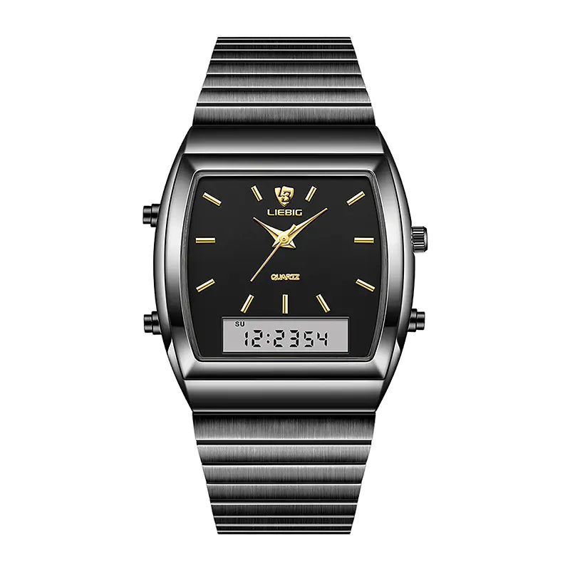 LIEBIG Square Black Dial Men's Quartz Watch Dual Display