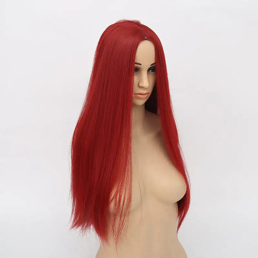Wine Red Long Straight Wig for Women - Chemical Fiber