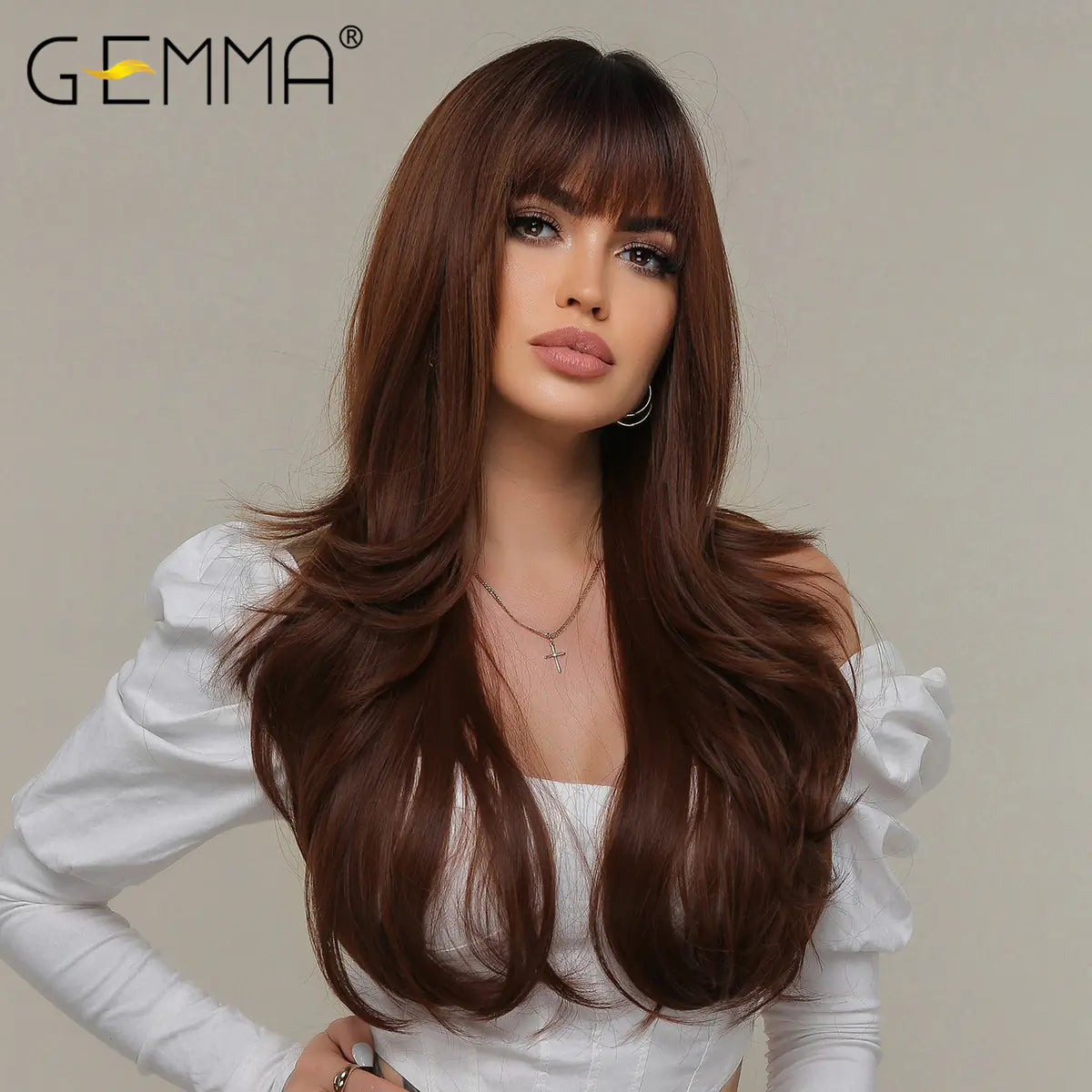Long Curly Full Head Wig in Red Brown Color
