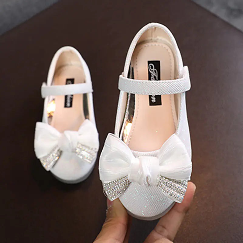Glittery Rhinestone Bow Princess Dance Shoes for Girls
