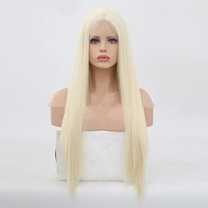 Women's Long Straight Gold Lace Front Hand Hook Wig