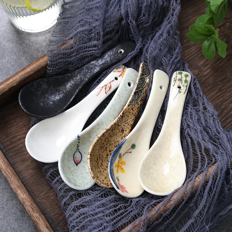 Japanese Ceramic Hand-Painted Spoon for Dining