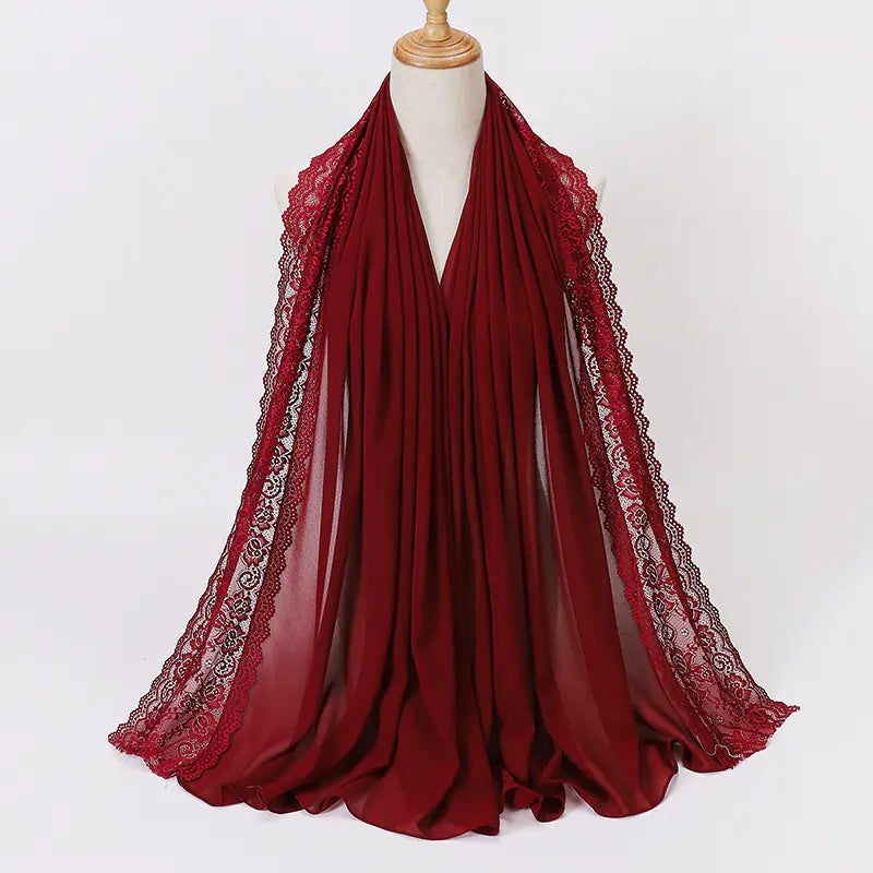 Summer Pearl Chiffon Lace Women's Head Scarf for Travel