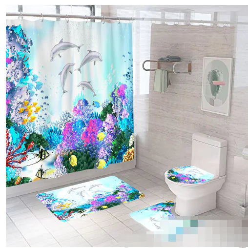 3D Ocean Underwater Shower Curtain & Bath Mat Set