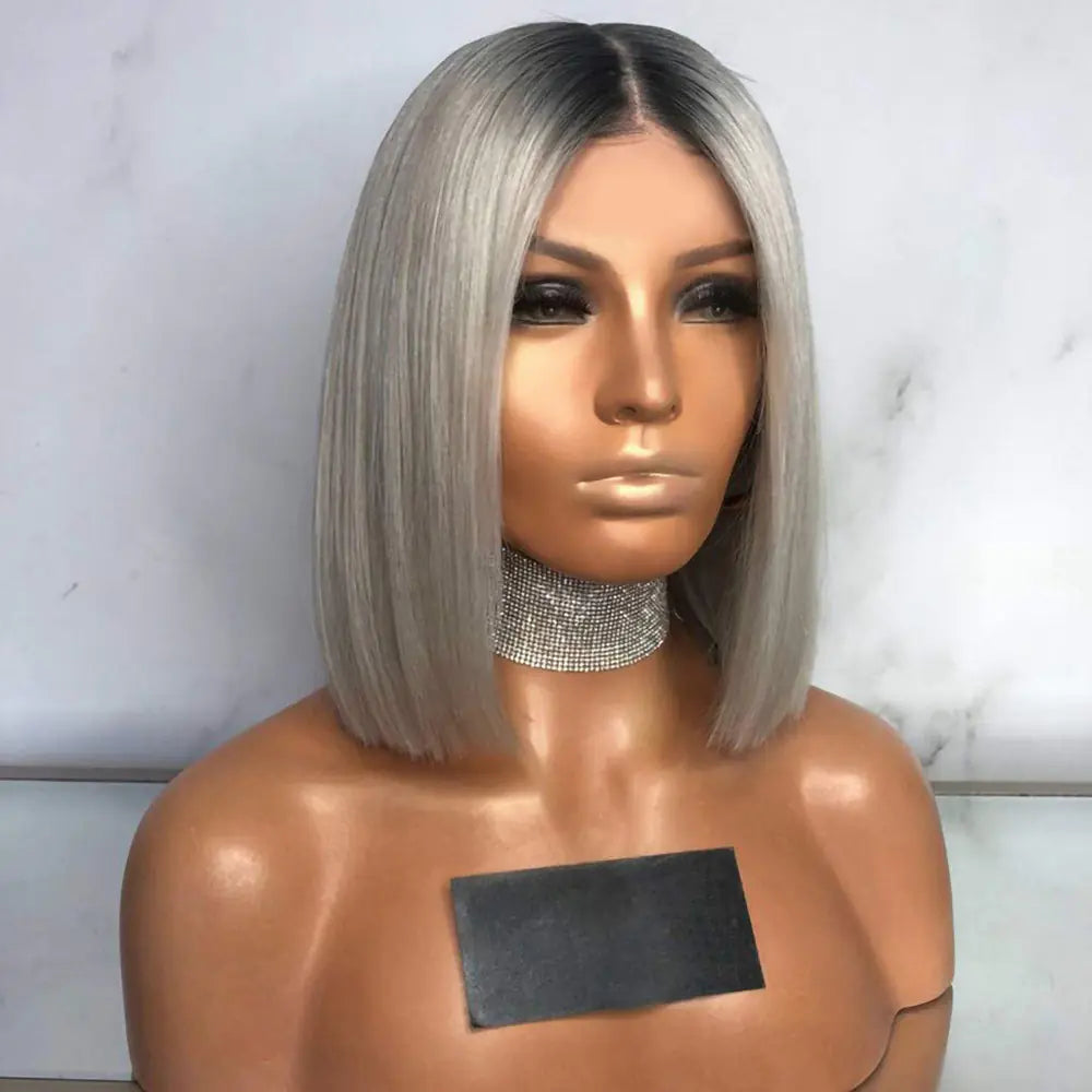 Black and Gray Ombre Bob Wig for Women