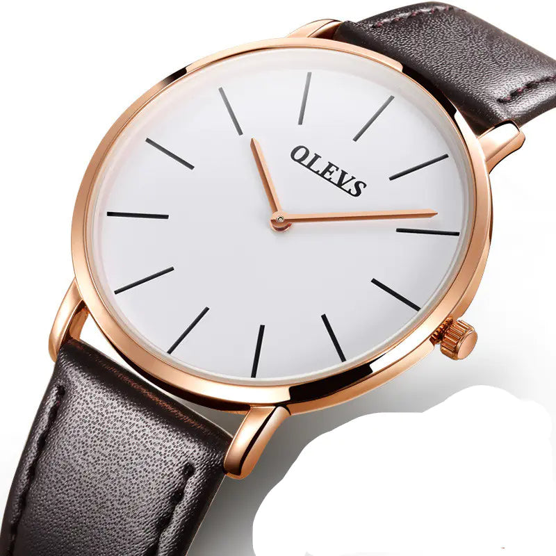 Slim Quartz Watch Set with Leather Couple's Design