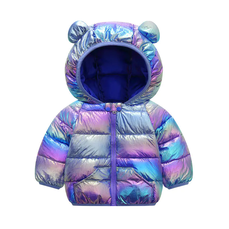 Holographic Puffer Jacket for Kids with Hood (One Piece)