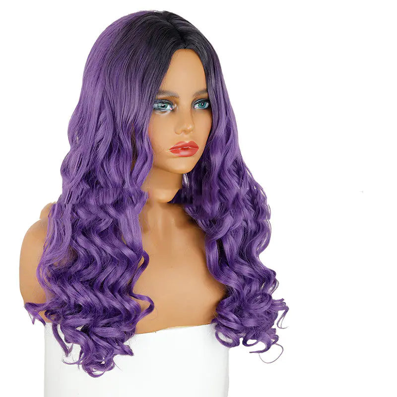 Black and Purple Gradient Long Curly Synthetic Wig