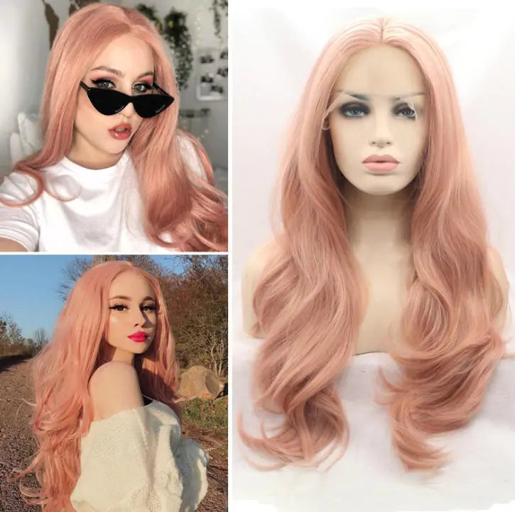 Pink Big Wave High-Temperature Silk Lace Front Wig